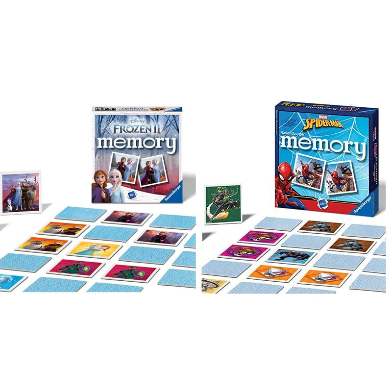Ravensburger Disney Frozen 2 Mini Memory Matching Picture Snap Pairs Game For Kids Age 3 Years and Up & Marvel Spiderman Mini Memory Game - Matching Picture Snap Pairs Game For Kids Age 3 Years and Up
