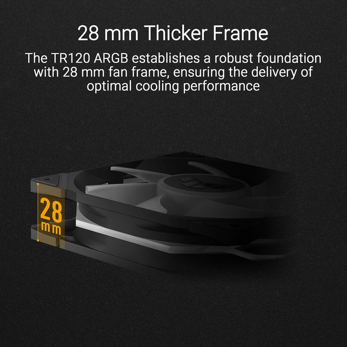 ASUS TUF GAMING TR120 FAN ARGB BLACK 3 IN 1 Ventole Case, Spessore 28 mm, Pressione Statica 3,3 mm H2O con Flusso d'aria Elevato, Design Doppio Strato 16 LED RGB, 3 pezzi, Nero