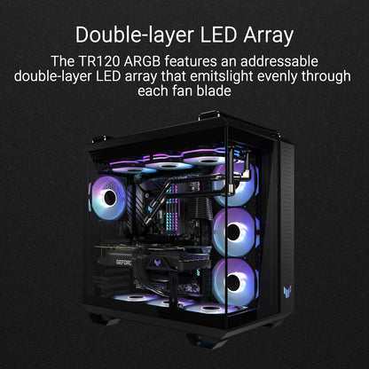 ASUS TUF Gaming TR120 ARGB Triple Pack Black Edition 120mm Fans (28mm Frame, 3.3mm High Static Pressure H2O, Dual Layer LED Matrix, Aura Sync, PWM Fan Control)