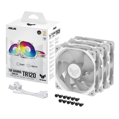 ASUS TUF Gaming TR120 ARGB Triple Pack White Edition 120mm Fans (28mm Frame, 3.3mm High Static Pressure H2O, Dual Layer LED Matrix, Aura Sync, PWM Fan Control