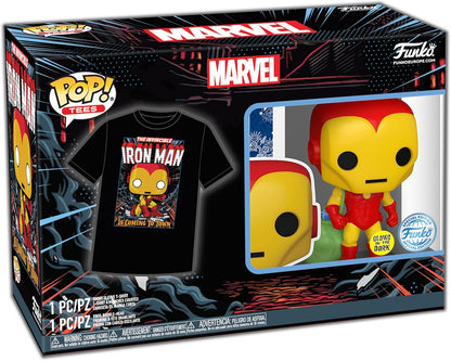 Funko POP! & Tee: Marvel - Holiday Iron Man - Glow In the Dark - Medium - T-Shirt - Clothes With Collectable Vinyl Figure - Gift Idea - Toys and Short Sleeve Top for Adults Unisex Men and Women