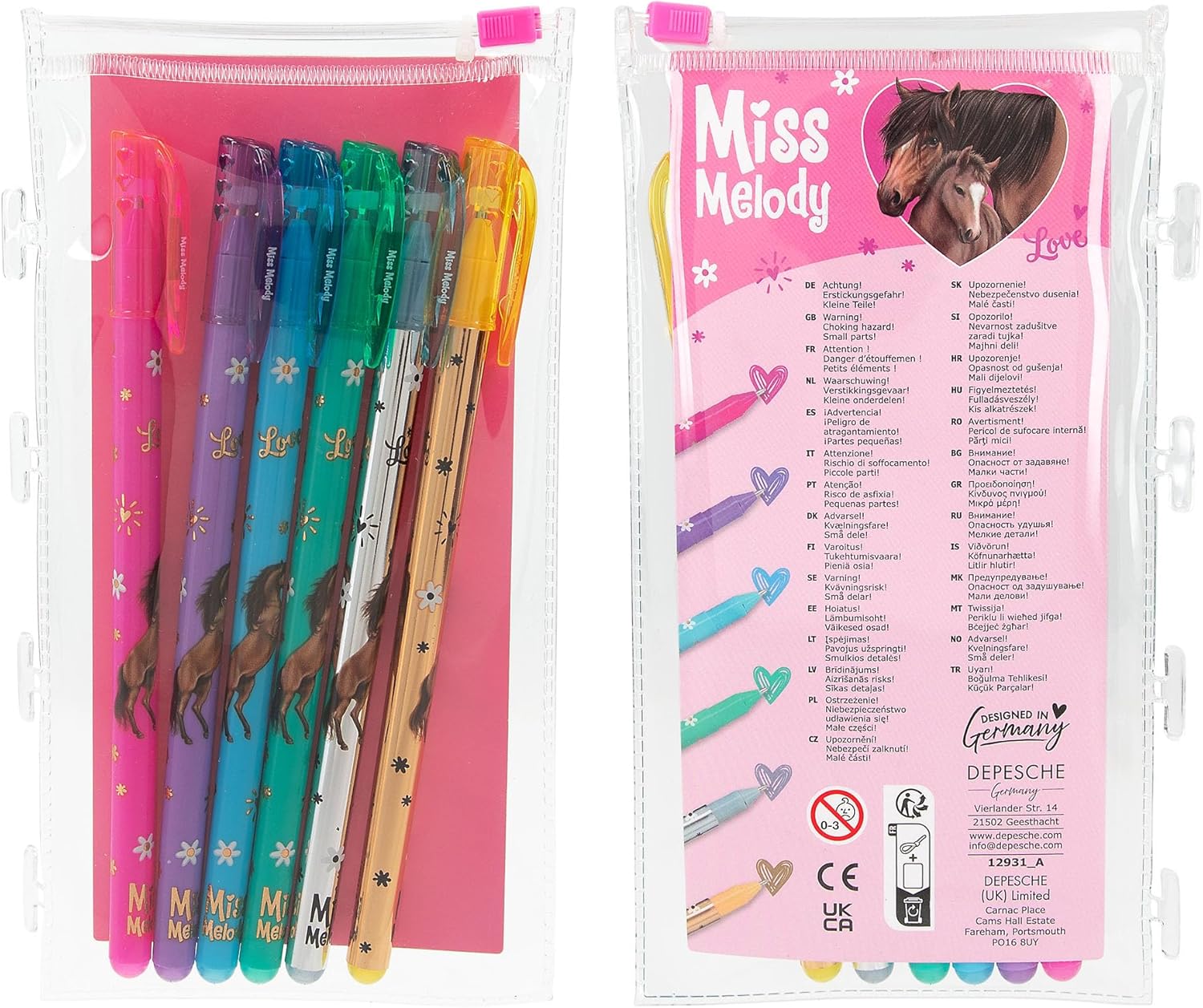 Depesche 12931 Miss Melody Create your Glitter Horses - Malbuch mit 30 Seiten zum Gestalten von Pferde-Motiven, inkl. 6 glitzernden Gelstiften