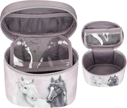 Depesche 13189 Miss Melody Fantasy Horse Lilac Flower Cosmetic Case with Carry Handle and Mesh Bag, Multi-Colour
