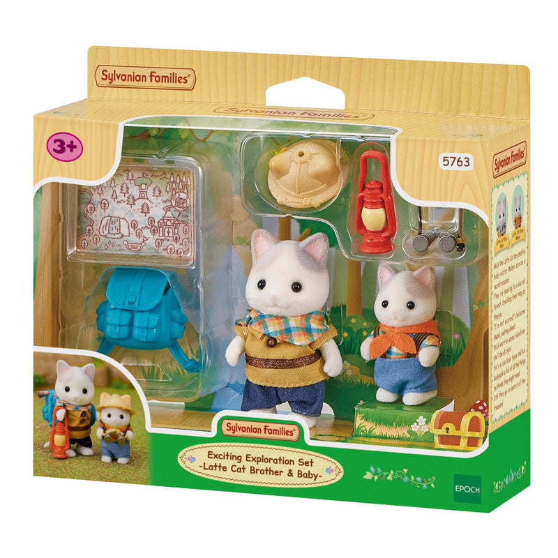 Sylvanian Families - 5763 Abenteuer Entdecker Set mit Zwei Figuren, Milchkatzen Vater und Junge, Tierfigur, detailreiches Spielzeug für Kinder ab 3 Jahren