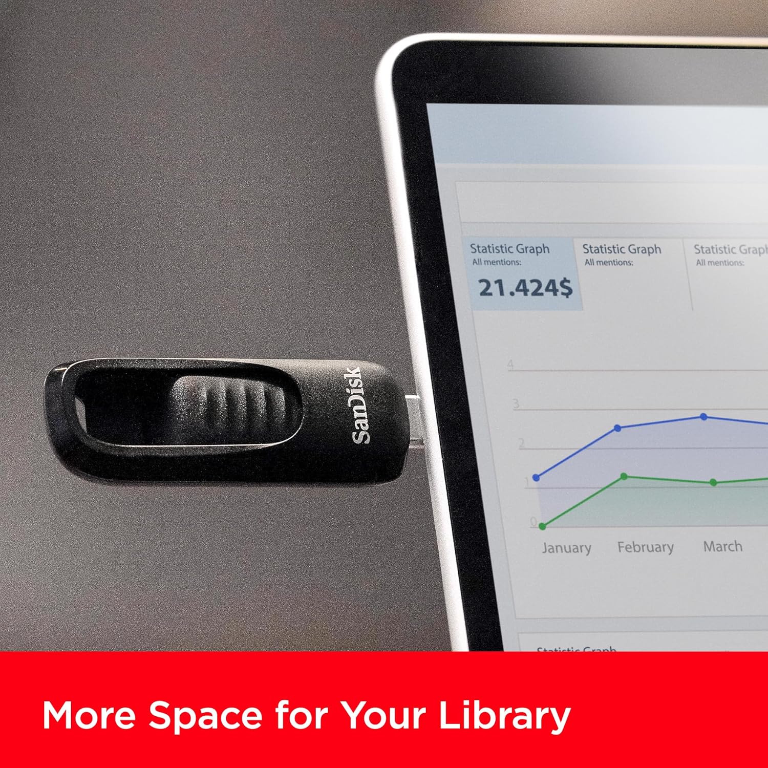 SanDisk 256GB Ultra Slider USB Type-C flash drive, USB stick, memory stick with fast performance, up to 400 MB/s read speeds, USB 3.2 Gen 1, retractable connector, keyring, Black