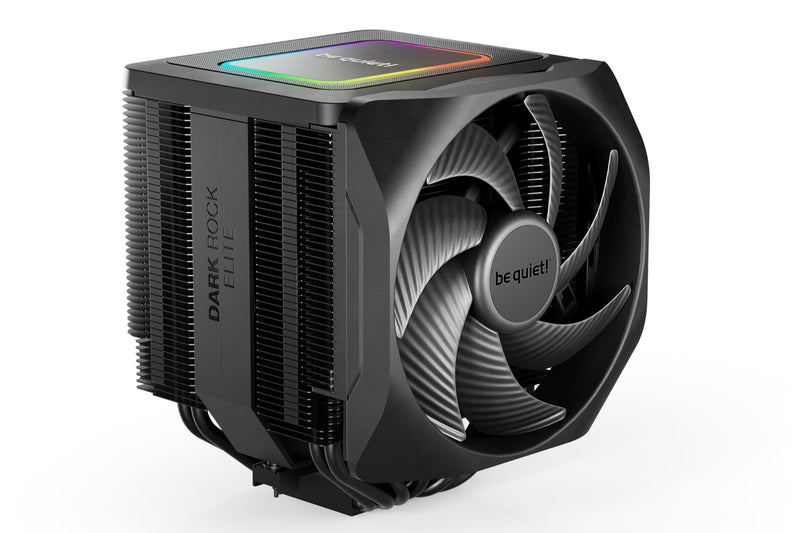 be quiet! Dark Rock Elite air cooler, 2x Silent Wings 135mm PWM fans, Speed Switch with 2 modes, high-performance heat pipes, front fan rail system, enhanced RAM compatibility, ARGB LEDs, beefy design