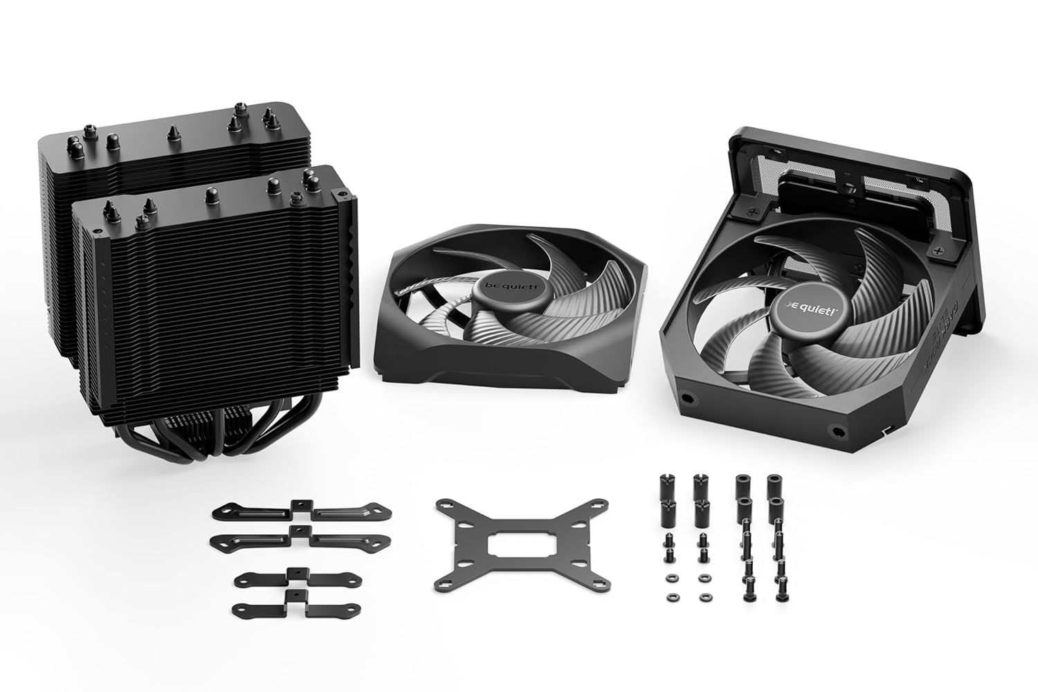 be quiet! Dark Rock Elite air cooler, 2x Silent Wings 135mm PWM fans, Speed Switch with 2 modes, high-performance heat pipes, front fan rail system, enhanced RAM compatibility, ARGB LEDs, beefy design