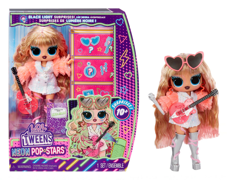 L.O.L. Surprise! Tweens Neon Pop Stars - Thea Stars - 1 Fashion Doll, with Backlight Surprises and 10+ Pop Star Fashions and Accessories Including Her Hot Pink Guitar, Ideal Present for Kids Ages 4+