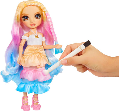 Rainbow High Watercolour & Create DIY Fashion Doll with Washable Watercolours and Tie-Dye Kit - Brown Eyes, Curled Hair, Extra Top & Shoes - Colour, Create, Play, Rinse and Repeat - Kids 4-12+ Years