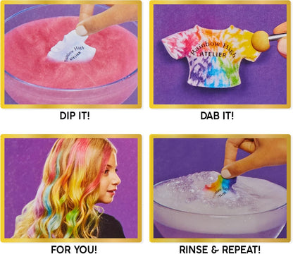 Rainbow High Watercolour & Create DIY Fashion Doll with Washable Watercolours and Tie-Dye Kit - Brown Eyes, Curled Hair, Extra Top & Shoes - Colour, Create, Play, Rinse and Repeat - Kids 4-12+ Years