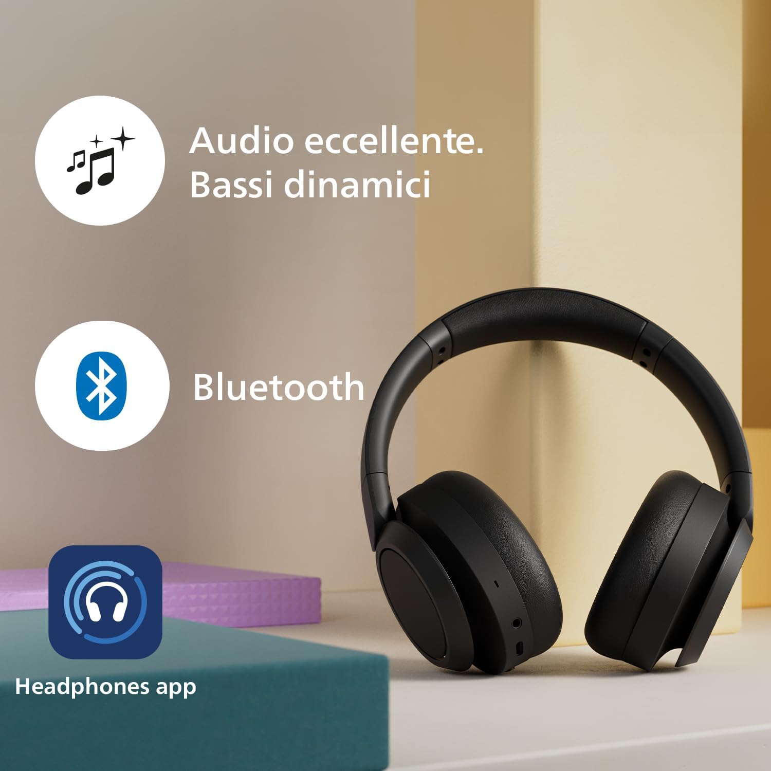 Philips TAH6509BK/00 Cuffie Bluetooth wireless Over-Ear con cancellazione del rumore - qualità superiore della chiamata, assistente vocale compatibile con 70 ore di tempo di riproduzione - Nero, 2024