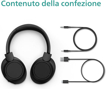Philips TAH6509BK/00 Cuffie Bluetooth wireless Over-Ear con cancellazione del rumore - qualità superiore della chiamata, assistente vocale compatibile con 70 ore di tempo di riproduzione - Nero, 2024