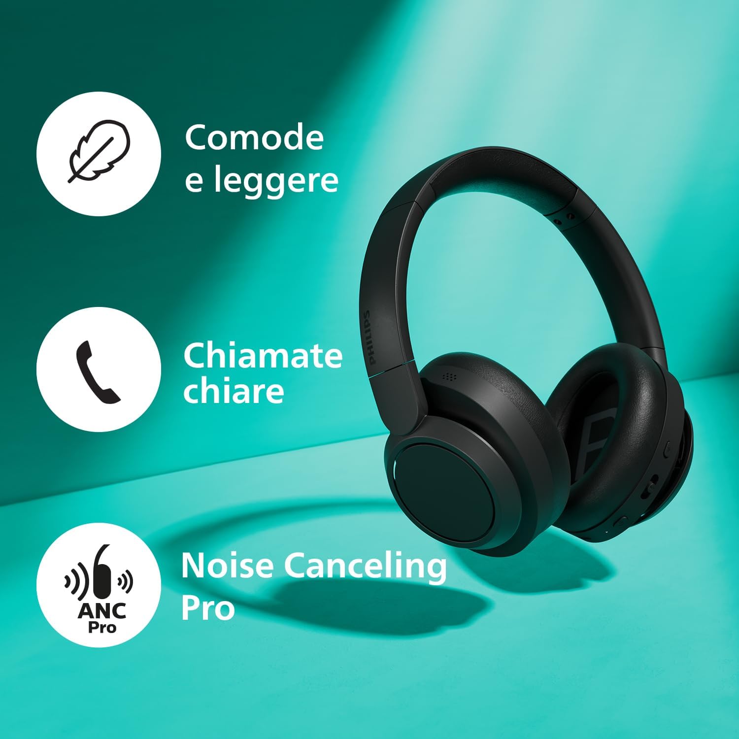 Philips TAH6509BK/00 Cuffie Bluetooth wireless Over-Ear con cancellazione del rumore - qualità superiore della chiamata, assistente vocale compatibile con 70 ore di tempo di riproduzione - Nero, 2024