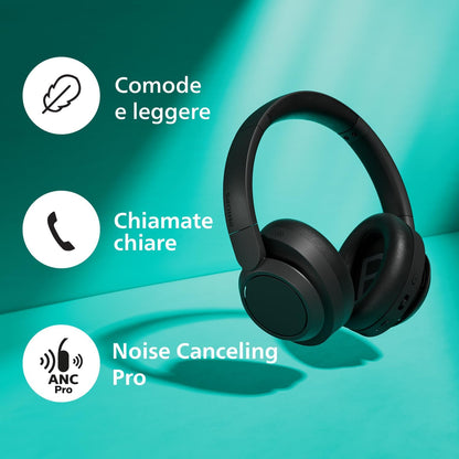 Philips TAH6509BK/00 Cuffie Bluetooth wireless Over-Ear con cancellazione del rumore - qualità superiore della chiamata, assistente vocale compatibile con 70 ore di tempo di riproduzione - Nero, 2024
