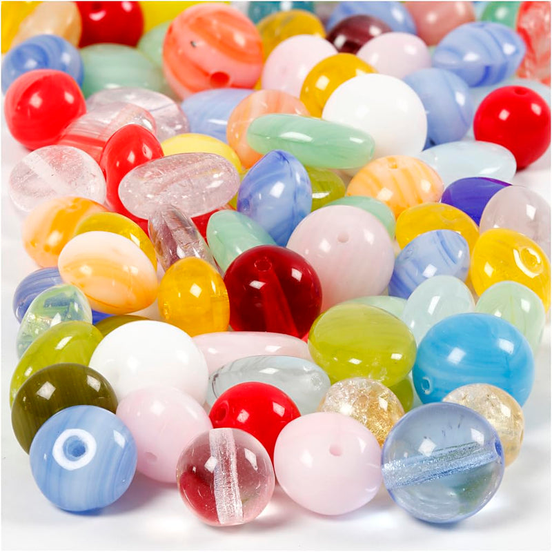 Creative 684250 Glasperlen, Lochgröße 0,5-1,5 mm, farblich sortiert, rund, oval/rund, flach, Größe 6-13 mm, 60 g