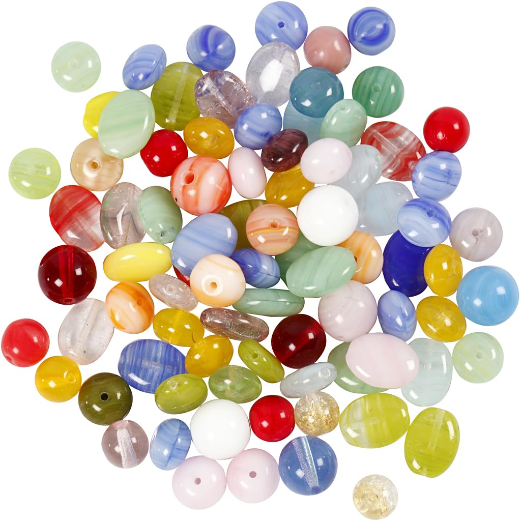 Creative 684250 Glasperlen, Lochgröße 0,5-1,5 mm, farblich sortiert, rund, oval/rund, flach, Größe 6-13 mm, 60 g