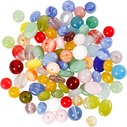 Creative 684250 Glasperlen, Lochgröße 0,5-1,5 mm, farblich sortiert, rund, oval/rund, flach, Größe 6-13 mm, 60 g