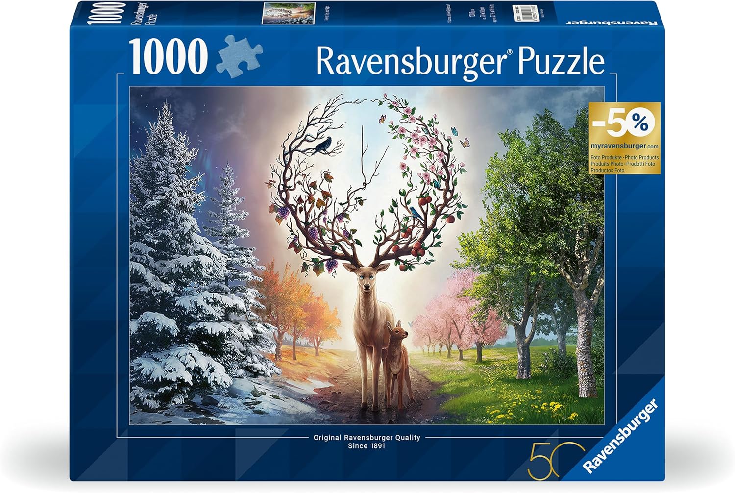Ravensburger Puzzle 12001088 - Der magische Hirsch und die vier Jahreszeiten - 1000 Teile Puzzle für Erwachsene und Kinder ab 14 Jahren, Tier-Puzzle Hirsch