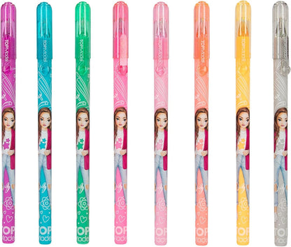 Depesche TOPModel 12192 Rainbow Glitter Gel Pen Set in Transparent Pouch with Press Stud Closure, 8 Pens in Glitter Colours for Writing and Decorating