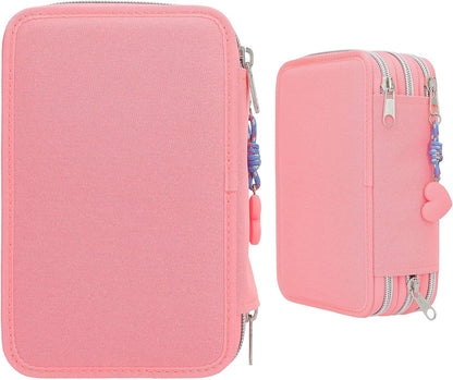 Depesche TOPModel 12950 Filled 3-Compartment Pencil Case in Pink, with Model Motif and Reversible Sequins, Pencil Case with Colouring Pencils, Ruler, Scissors and Much More