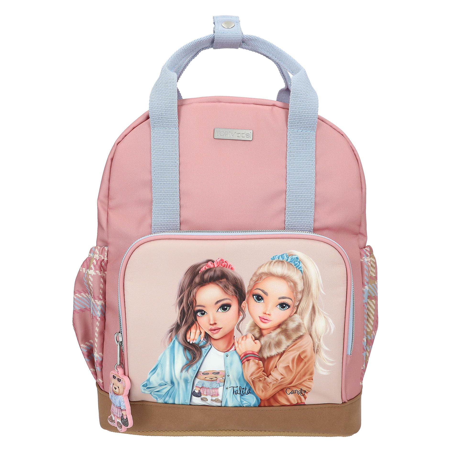 Depesche 13012 TOPModel Team Teddy Backpack in Pink, Beige and Blue, with Model Motif and Pendant, Bag with Adjustable Straps and Thermal Compartment, Multicoloured, Standard Size