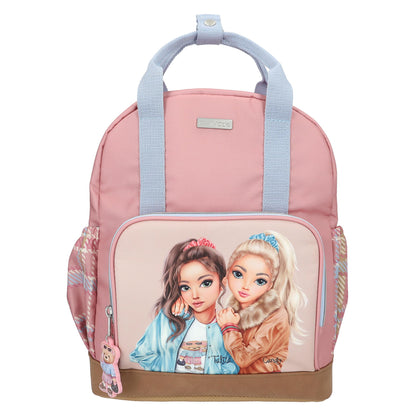 Depesche 13012 TOPModel Team Teddy Backpack in Pink, Beige and Blue, with Model Motif and Pendant, Bag with Adjustable Straps and Thermal Compartment, Multicoloured, Standard Size