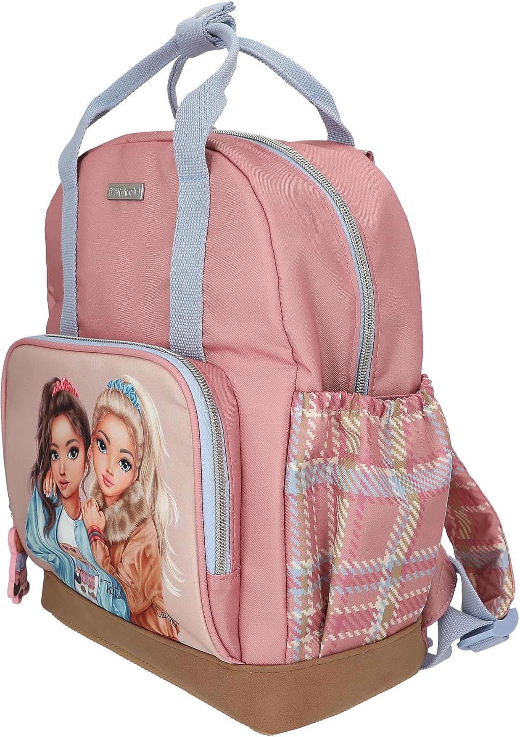 Depesche 13012 TOPModel Team Teddy Backpack in Pink, Beige and Blue, with Model Motif and Pendant, Bag with Adjustable Straps and Thermal Compartment, Multicoloured, Standard Size
