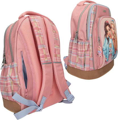 Depesche 13013 TOPModel Team Teddy School Backpack in Pink with Model Motif and Pendant, School Bag with Adjustable Straps, Multicoloured