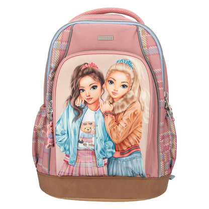 Depesche 13013 TOPModel Team Teddy School Backpack in Pink with Model Motif and Pendant, School Bag with Adjustable Straps, Multicoloured