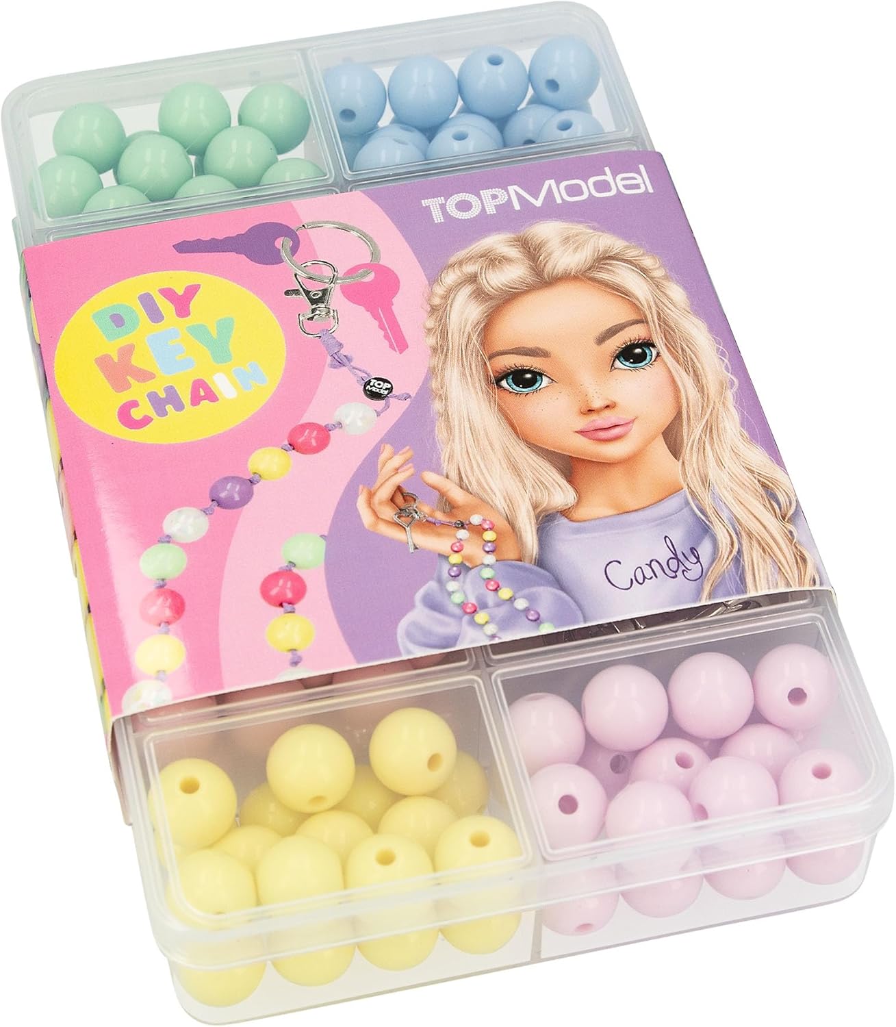 Depesche 13161 TOPModel - DIY Schlüsselanhänger Set, Perlen in 8 Farben, inkl. Bänder, Schlüsselringen uvm., zum kreativen Gestalten von Anhängern