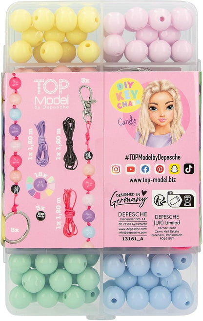 Depesche 13161 TOPModel - DIY Schlüsselanhänger Set, Perlen in 8 Farben, inkl. Bänder, Schlüsselringen uvm., zum kreativen Gestalten von Anhängern