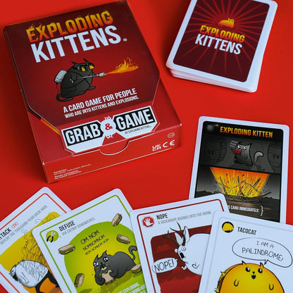 Exploding Kittens Grab & Game - Card Game for Families - Fast-Paced, Easy-to-Learn Game with Hilarious Original Artwork by The Oatmeal Creator, Ages 7+ (2-4 Players, 42 Cards