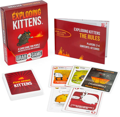 Exploding Kittens Grab & Game - Card Game for Families - Fast-Paced, Easy-to-Learn Game with Hilarious Original Artwork by The Oatmeal Creator, Ages 7+ (2-4 Players, 42 Cards