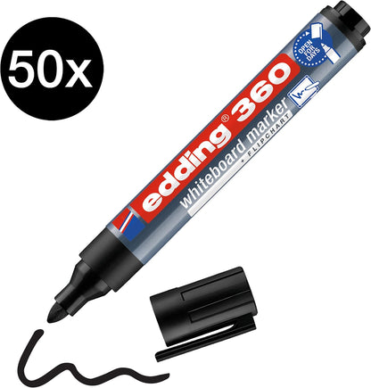 edding 360 whiteboard marker - black - 50 whiteboard pens - round nib 1,5-3 mm - whiteboard pen dry wipe - for whiteboards, flipcharts, pinboards, magnetic and memo boards - sketchnotes - refillable