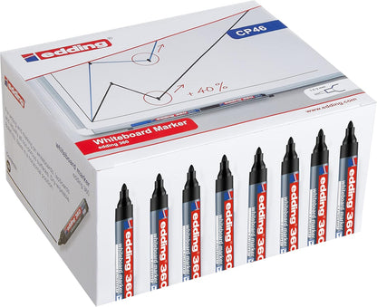 edding 360 whiteboard marker - black - 50 whiteboard pens - round nib 1,5-3 mm - whiteboard pen dry wipe - for whiteboards, flipcharts, pinboards, magnetic and memo boards - sketchnotes - refillable