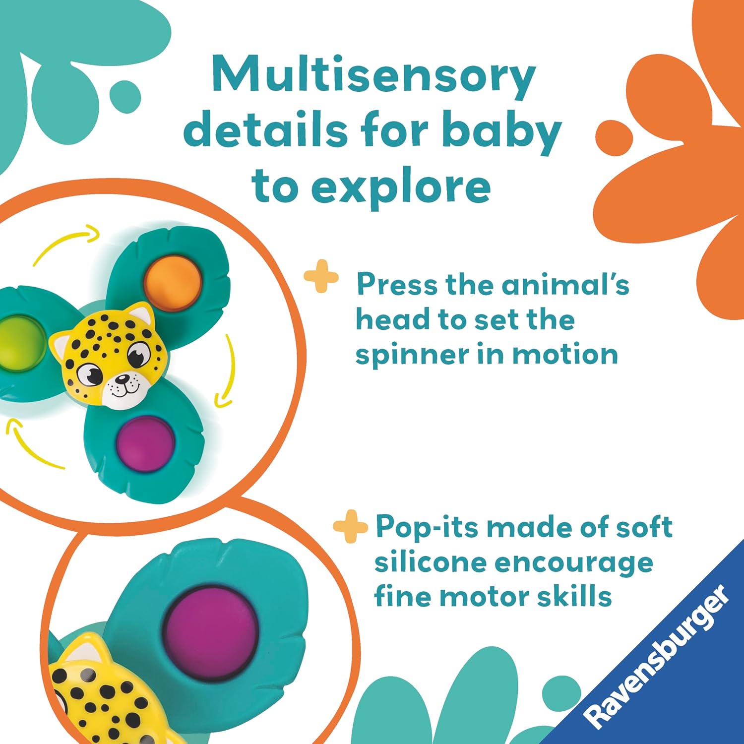 Ravensburger Play+ Spin & Pop Leopard - Infant Baby Toys 6 Months Up - Sensory Gifts for Toddlers