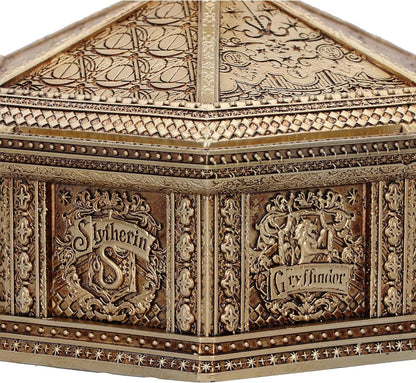 Nemesis Now Harry Potter Hogwarts, scatola portagioie in resina, oro, prodotto con licenza ufficiale Harry Potter, scatola per accessori Hogwarts, interno in velluto rosso, fusa nella migliore resina