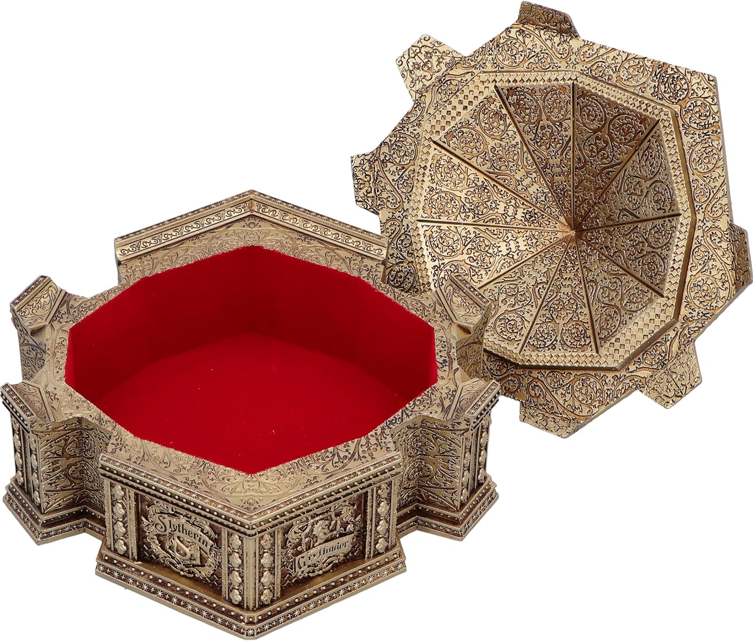 Nemesis Now Harry Potter Hogwarts, scatola portagioie in resina, oro, prodotto con licenza ufficiale Harry Potter, scatola per accessori Hogwarts, interno in velluto rosso, fusa nella migliore resina