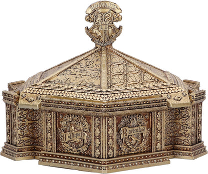 Nemesis Now Harry Potter Hogwarts, scatola portagioie in resina, oro, prodotto con licenza ufficiale Harry Potter, scatola per accessori Hogwarts, interno in velluto rosso, fusa nella migliore resina