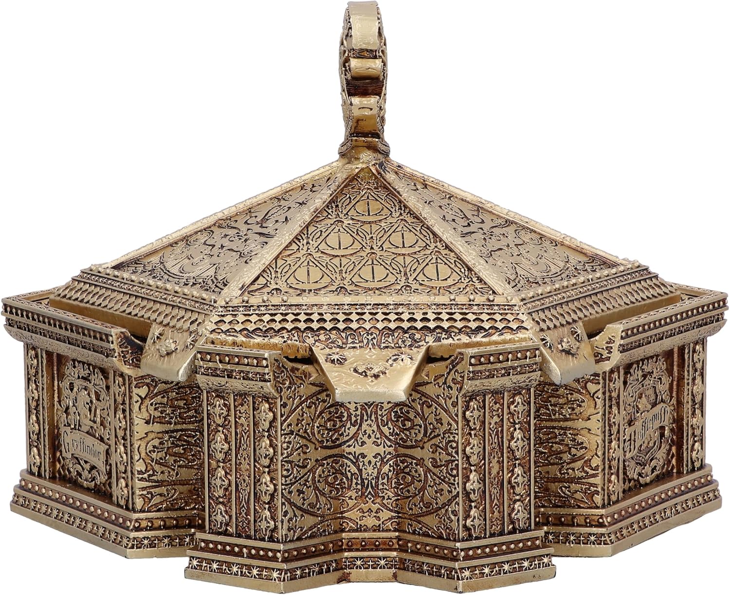 Nemesis Now Harry Potter Hogwarts, scatola portagioie in resina, oro, prodotto con licenza ufficiale Harry Potter, scatola per accessori Hogwarts, interno in velluto rosso, fusa nella migliore resina
