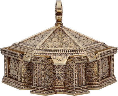 Nemesis Now Harry Potter Hogwarts, scatola portagioie in resina, oro, prodotto con licenza ufficiale Harry Potter, scatola per accessori Hogwarts, interno in velluto rosso, fusa nella migliore resina