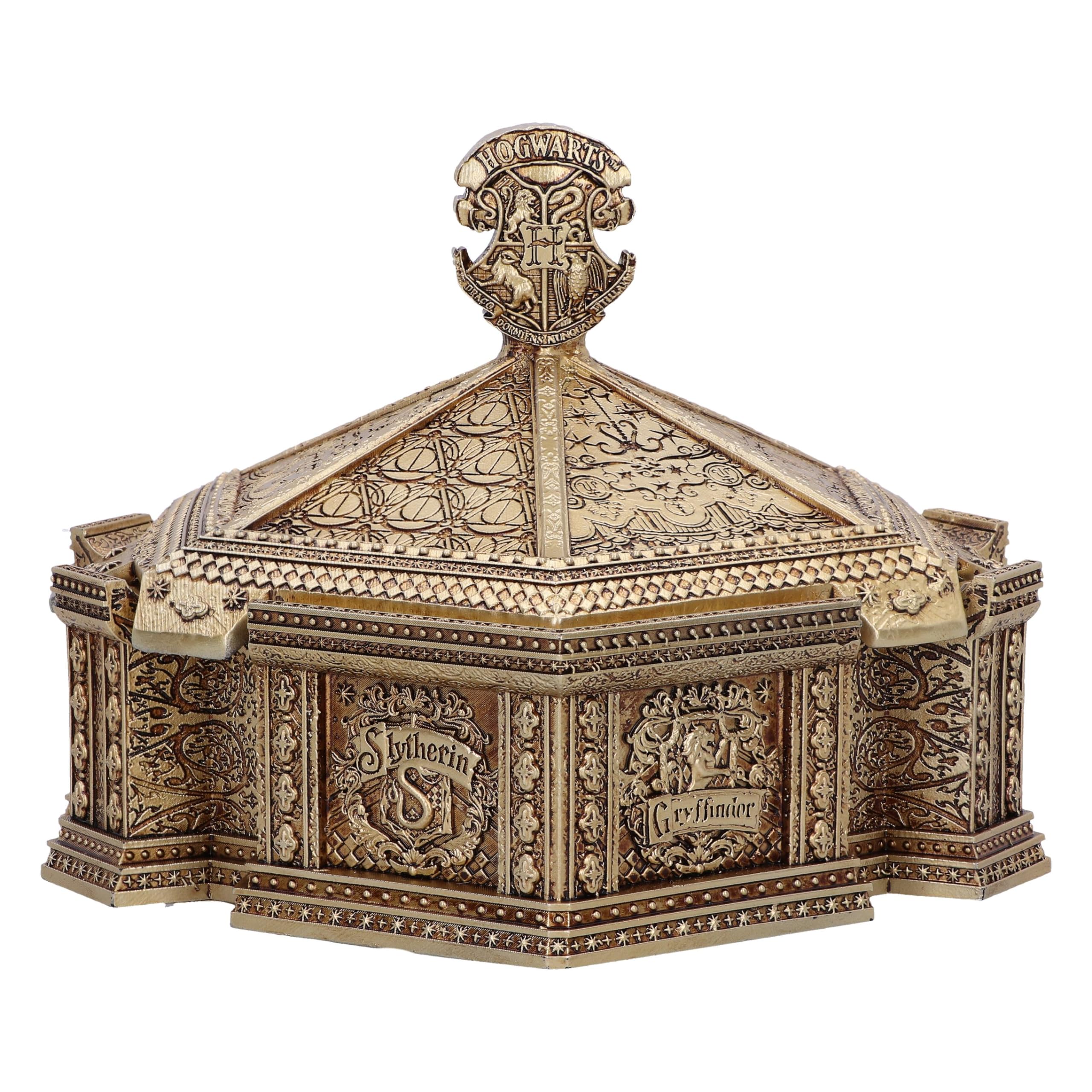 Nemesis Now Harry Potter Hogwarts, scatola portagioie in resina, oro, prodotto con licenza ufficiale Harry Potter, scatola per accessori Hogwarts, interno in velluto rosso, fusa nella migliore resina