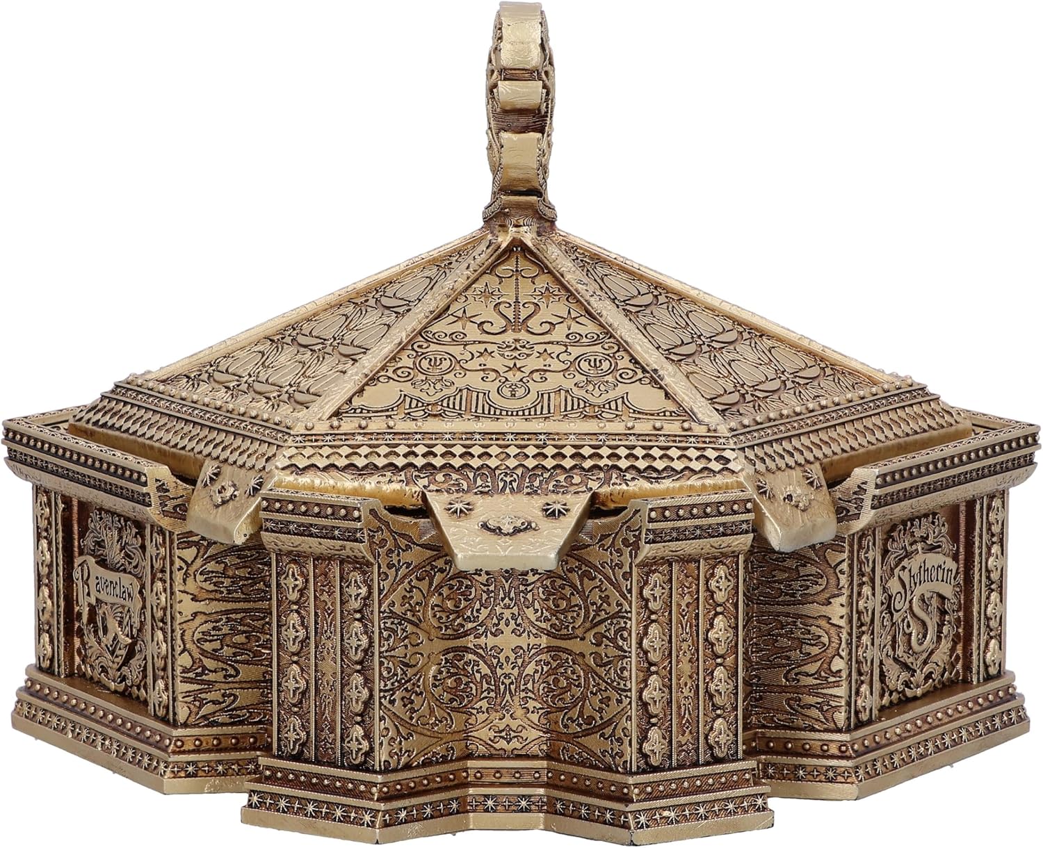Nemesis Now Harry Potter Hogwarts, scatola portagioie in resina, oro, prodotto con licenza ufficiale Harry Potter, scatola per accessori Hogwarts, interno in velluto rosso, fusa nella migliore resina