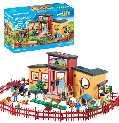 PLAYMOBIL MyLife 71599 Dierenpension, groot gastenverblijf met 10 dieren, geweldige verzorgingsaccessoires en schattige decoratiestickers, gedetailleerd speelgoed voor kinderen vanaf 4 jaar