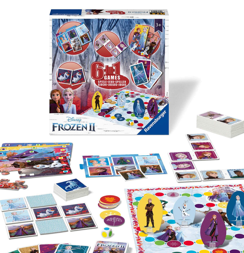 Ravensburger Disney Frozen 2 6-in-1 Games Compendium For Kids & Families Age 3 Years and Up - Bingo, Dominoes, Snakes & Ladders, Checkers, Playing Cards and Memory Game Frozen 2 6-in-1 Game Single
