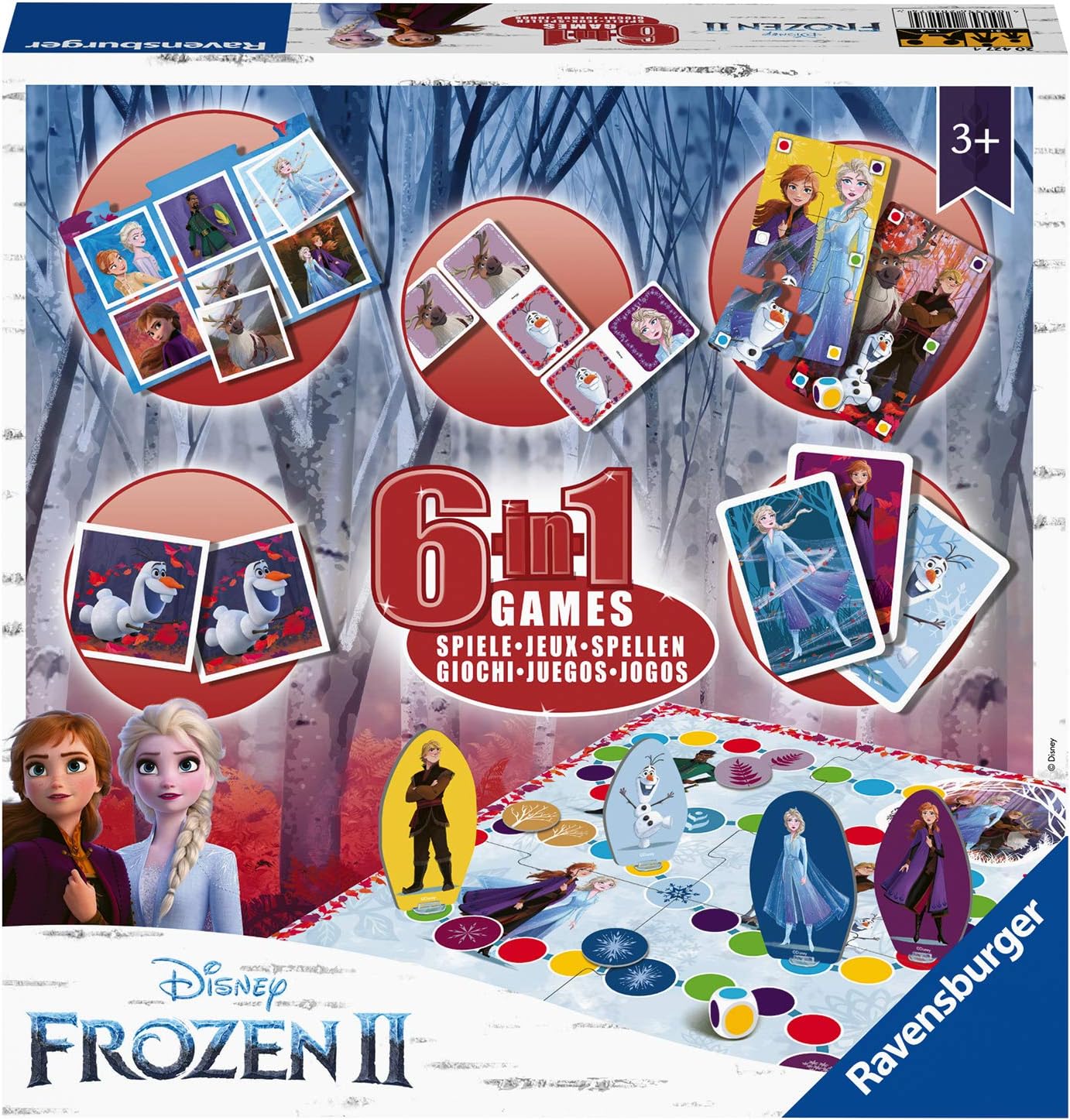Ravensburger Disney Frozen 2 6-in-1 Games Compendium For Kids & Families Age 3 Years and Up - Bingo, Dominoes, Snakes & Ladders, Checkers, Playing Cards and Memory Game Frozen 2 6-in-1 Game Single