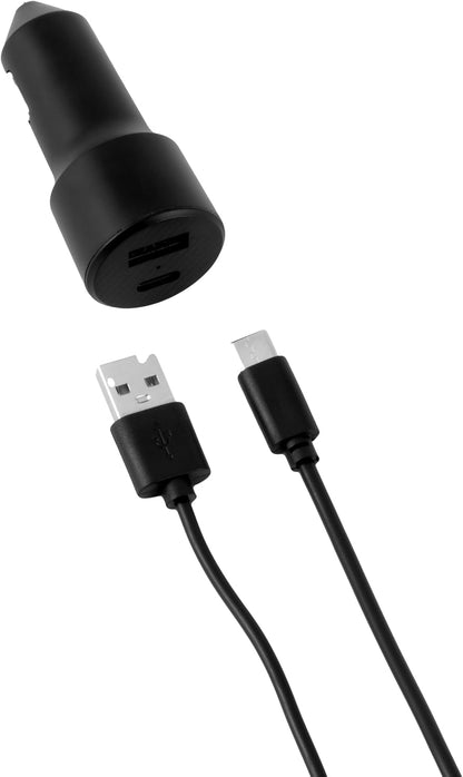 Intempo EE7479BLKCDUSTKEU7 Car Charger – Dual Port Cigarette Lighter Car Adapter Charging for Phone/Tablet, Front & Back Set Charging, USB-A & USB Type-C Compatible, Compact Design, 12 W Output