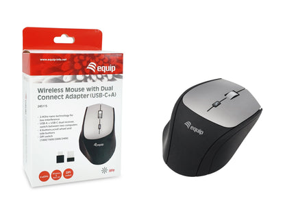 Equip Mouse wireless 245115 con adattatore Dual Connect (USB-C+A