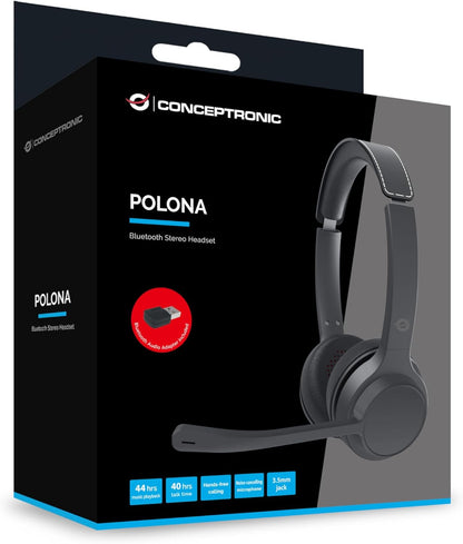 Conceptronic POLONA04BA headphone/headset Headphones Wired & Wireless Head-band Calls/Music USB Type-C Bluetooth Black