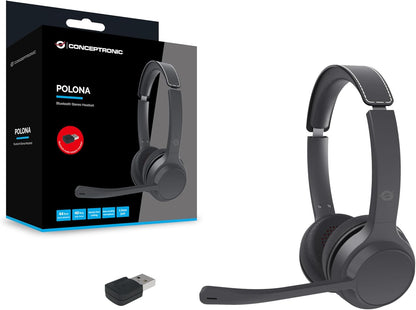 Conceptronic POLONA04BA headphone/headset Headphones Wired & Wireless Head-band Calls/Music USB Type-C Bluetooth Black